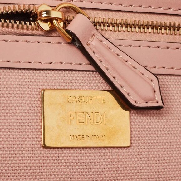 Fendi Extra Baby Pink FF Cotton Canvas Medium Baguette Bag - 8BR600 - Picture 2 of 12